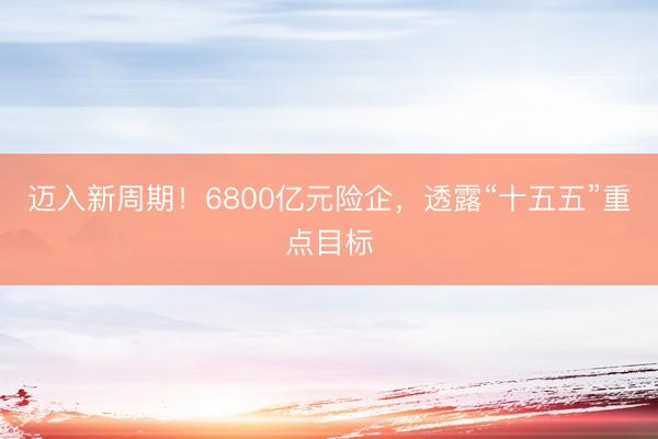 迈入新周期！6800亿元险企，透露“十五五”重点目标