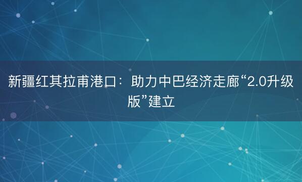 新疆红其拉甫港口：助力中巴经济走廊“2.0升级版”建立