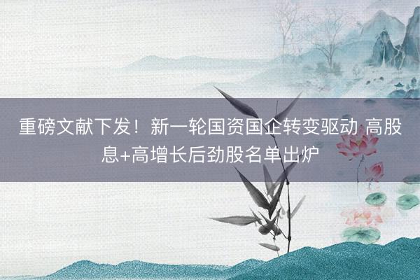 重磅文献下发！新一轮国资国企转变驱动 高股息+高增长后劲股名单出炉