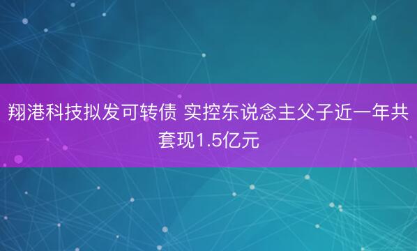 翔港科技拟发可转债 实控东说念主父子近一年共套现1.5亿元
