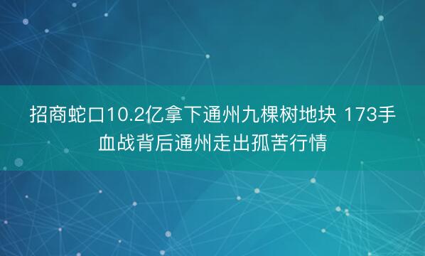 招商蛇口10.2亿拿下通州九棵树地块 173手血战背后通州走出孤苦行情
